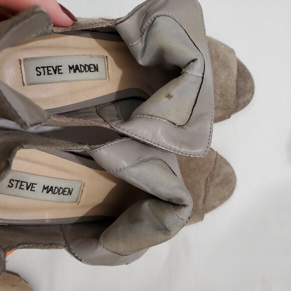 Steve Madden | Nello Taupe Suede Leather Peep Toe Heeled Booties - Picture 8 of 11